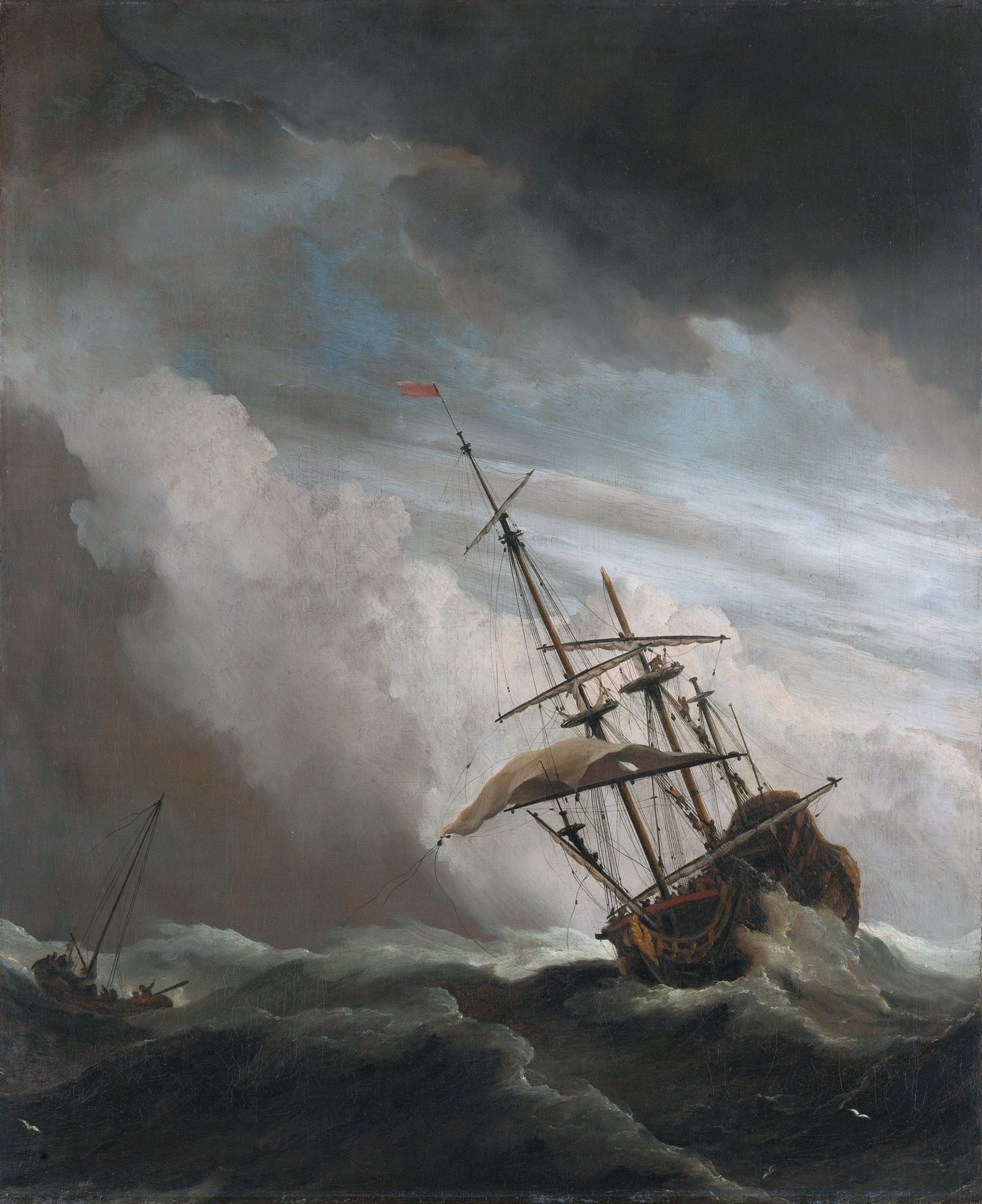 De Windstoot A ship in need in a raging storm Willem van de Velde II 1707 scaled