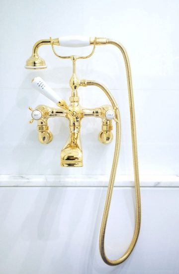 gold tub faucet and sprayer