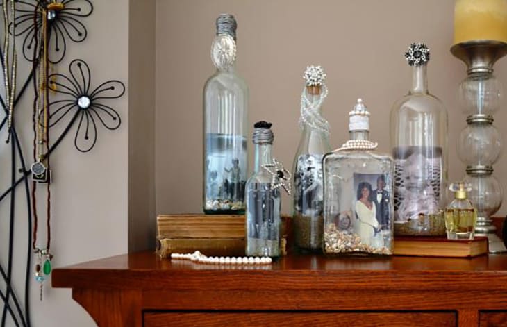 glass bottle photo holders