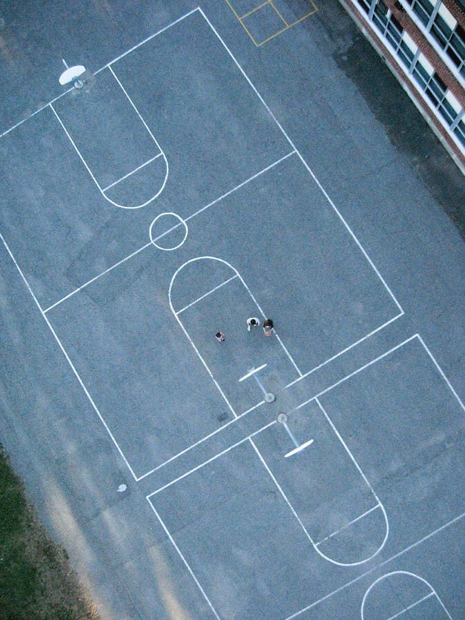 Symmetrical lines on a basketball court